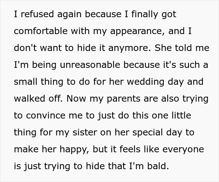 Teen Is Shocked At Sister&rsquo;s Audacity For Asking Her To Wear A Wig At Her Wedding