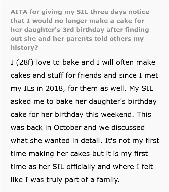 In-Laws Betray Woman&rsquo;s Trust By Sharing Her Secret, She Refuses To Bake A Cake For Niece In Return