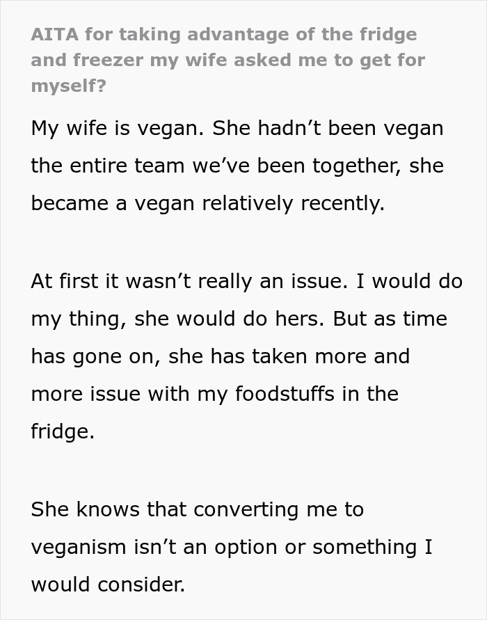 Vegan Woman Pushes Her Husband Out Of The Family Fridge, Is Enraged When He Gets His Own