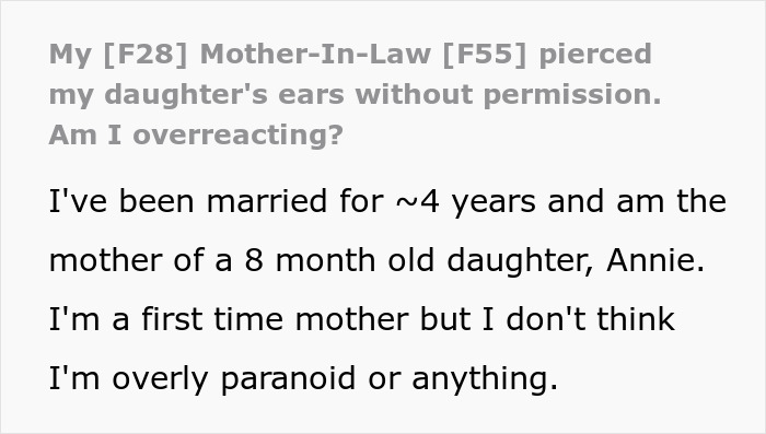 Woman Refuses To Let MIL Babysit Anymore After She Pierced Newborn’s Ears Without Approval Woman Refuses To Let MIL Babysit Anymore After She Pierced Newborn’s Ears Without Approval