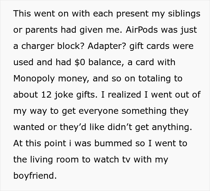 Woman Doesn't Get A Single Real Present From Family, Goes No-Contact, Asks If She Overreacted