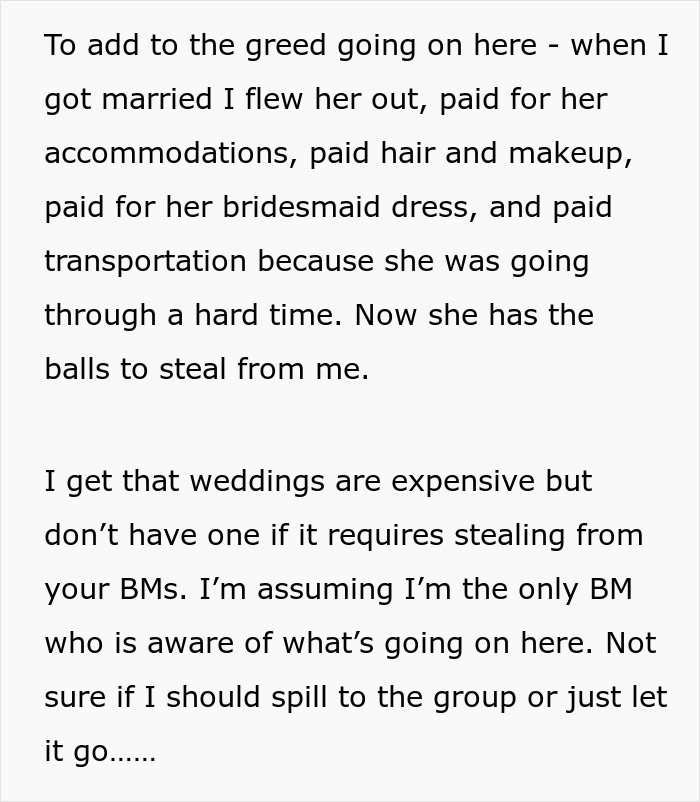 Bridesmaid Finds Out Bride Pocketed $7k From Bridal Party, Exposes Her In A Group Chat Bridesmaid Finds Out Bride Pocketed $7k From Bridal Party, Exposes Her In A Group Chat