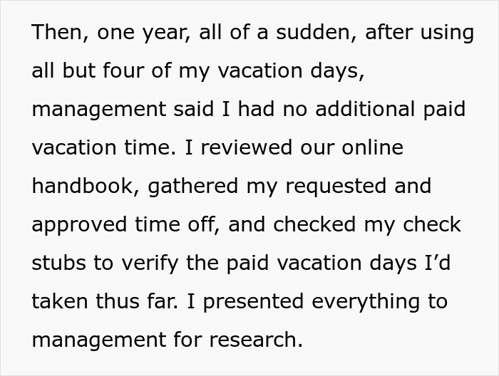 &ldquo;Four Paid Unused Vacation Days Will Cost You Thousands&rdquo;: Worker Complies With A Made-Up Rule