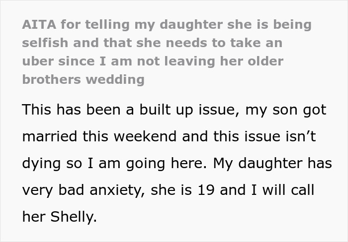 Mom Refuses To Drive Her Anxious Daughter Home During Son&rsquo;s Wedding, Family Drama Ensues