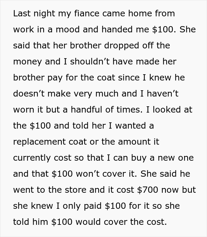 Man Refuses To Back Down After Fianc&eacute;e&rsquo;s Family Turn On Him Over $700 Coat