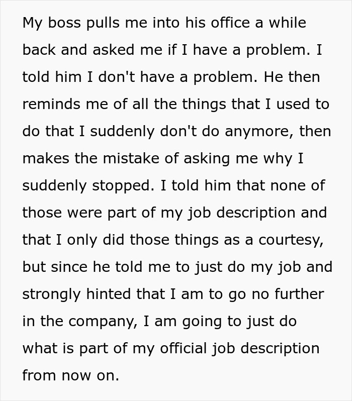 Boss Tells Employee They Won't Be Promoted, Regrets It After They Stop Doing Extra