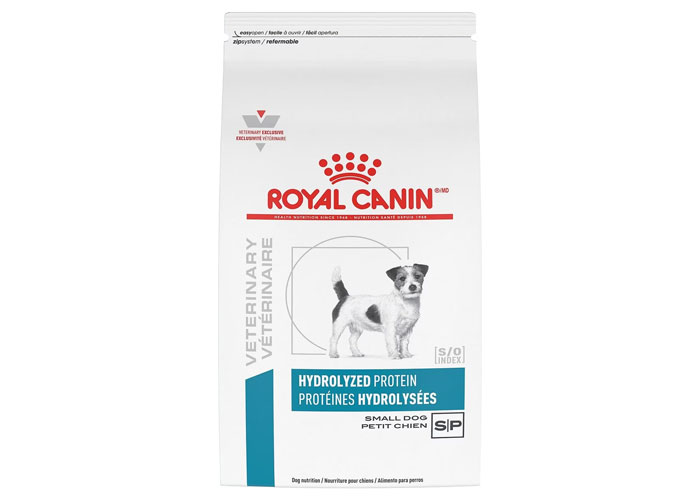 Bag of Royal Canin hydrolyzed dog food for small dogs, optimal health protein.