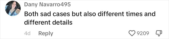 Comment on Menendez Brothers case, stating differences in times and details, with 9209 likes.