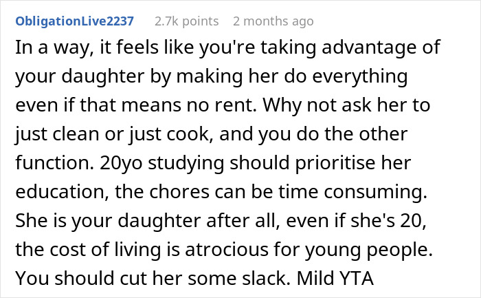 "Am I The Jerk For Expecting My Daughter To Stick To Our Chores-For-Rent Deal?"