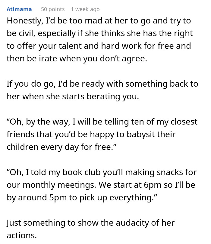 Artist Learns MIL Gave Her Services As A Present To Her Friends Without Her Consent