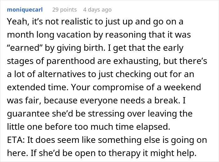 Husband Is Thinking Of Ending His Marriage After His Wife Asks For A Month Off From Being A Mom