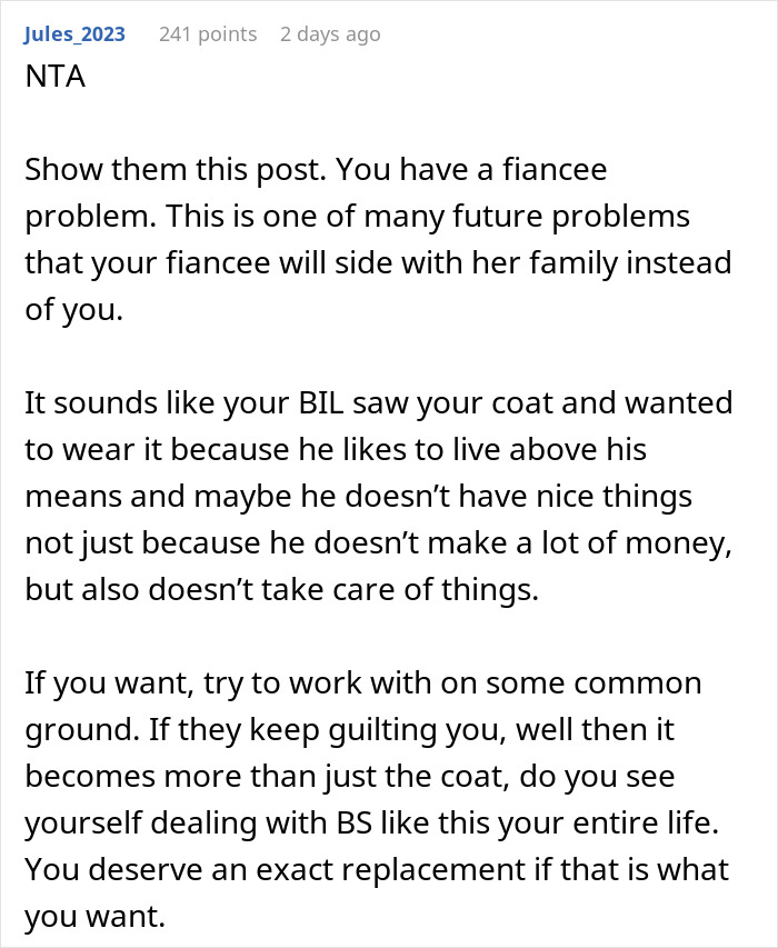 Man Refuses To Back Down After Fianc&eacute;e&rsquo;s Family Turn On Him Over $700 Coat