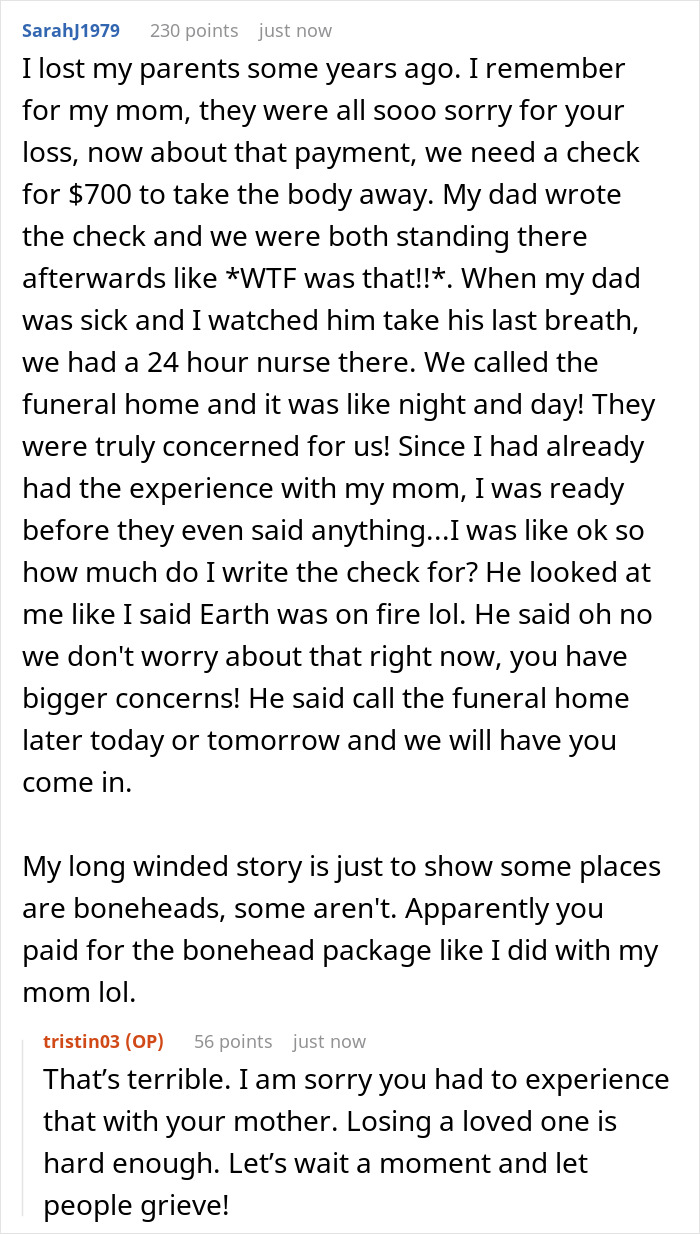 Woman Shares A Mildly Infuriating Story About A Call From Funeral Home Where She Buried Her Husband