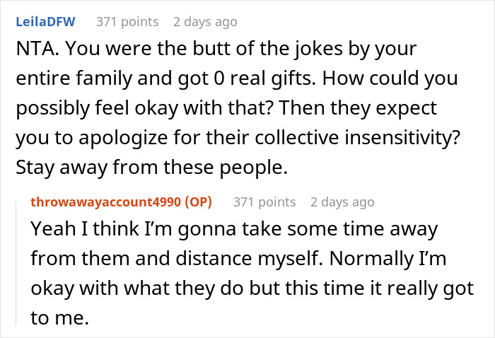 Woman Doesn't Get A Single Real Present From Family, Goes No-Contact, Asks If She Overreacted