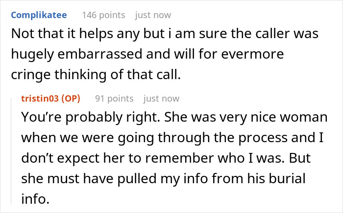 Woman Shares A Mildly Infuriating Story About A Call From Funeral Home Where She Buried Her Husband