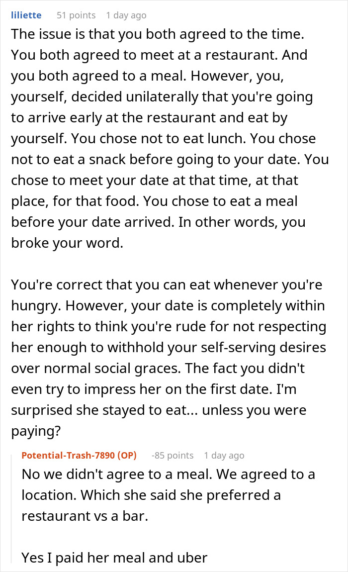 Guy Doesn't Understand Why Date Got Upset He Ate Without Her, The Internet Doesn&rsquo;t Hold Back