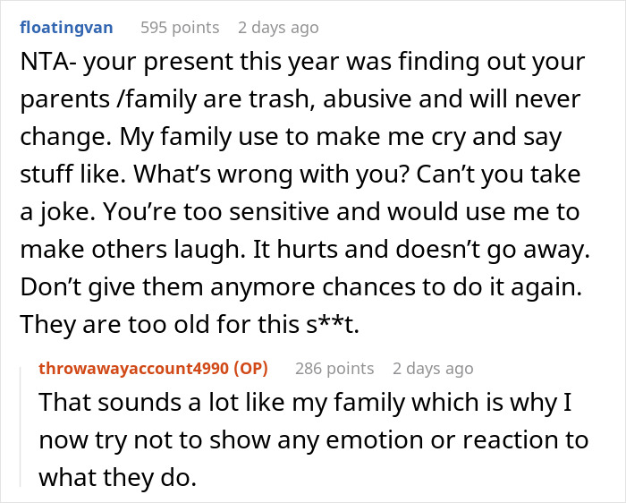 Woman Doesn't Get A Single Real Present From Family, Goes No-Contact, Asks If She Overreacted