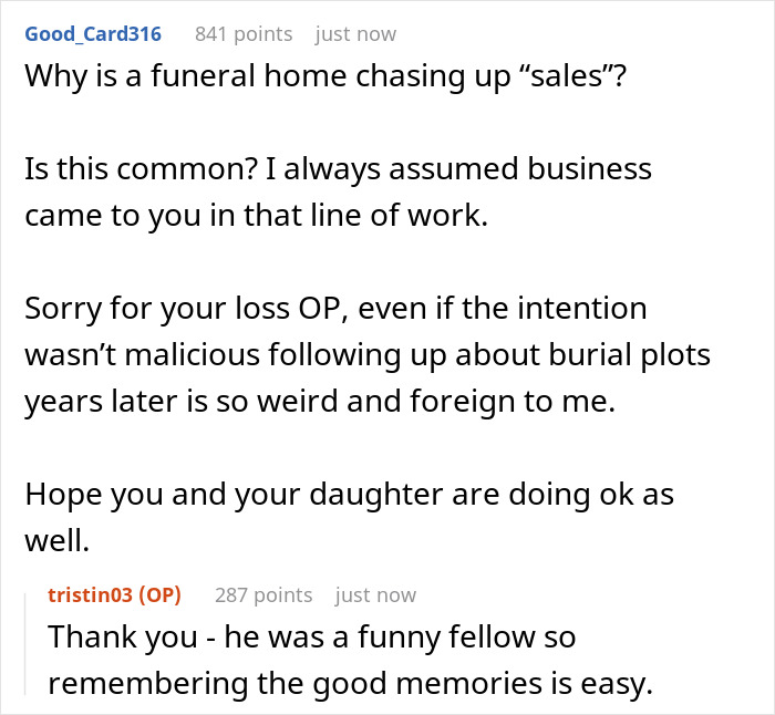Woman Shares A Mildly Infuriating Story About A Call From Funeral Home Where She Buried Her Husband