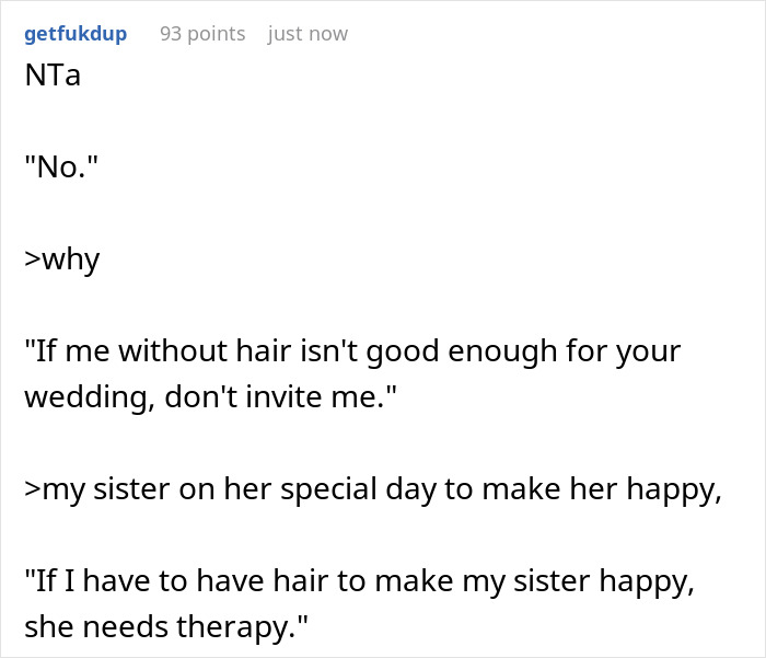 Teen Is Shocked At Sister&rsquo;s Audacity For Asking Her To Wear A Wig At Her Wedding