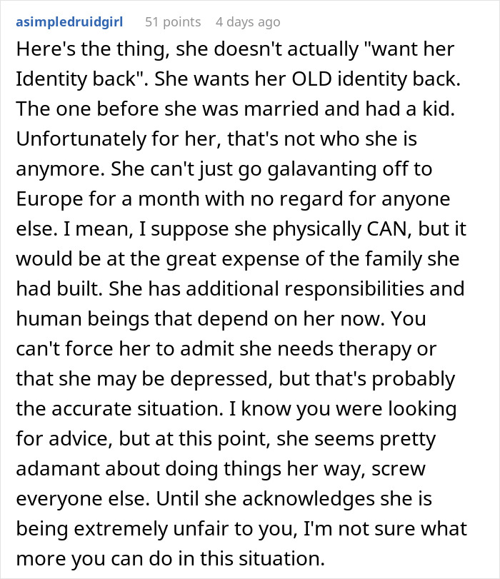 Husband Is Thinking Of Ending His Marriage After His Wife Asks For A Month Off From Being A Mom