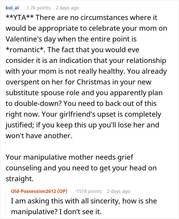 Guy Asks If He&rsquo;d Be A Jerk To Spend Valentine&rsquo;s With Mom Instead Of GF, Gets A Reality Check