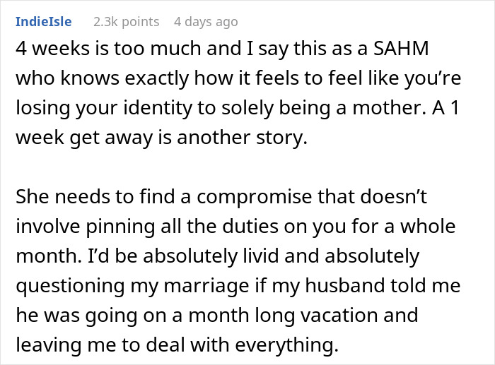 Husband Is Thinking Of Ending His Marriage After His Wife Asks For A Month Off From Being A Mom
