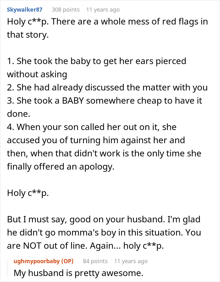 Woman Refuses To Let MIL Babysit Anymore After She Pierced Newborn’s Ears Without Approval Woman Refuses To Let MIL Babysit Anymore After She Pierced Newborn’s Ears Without Approval