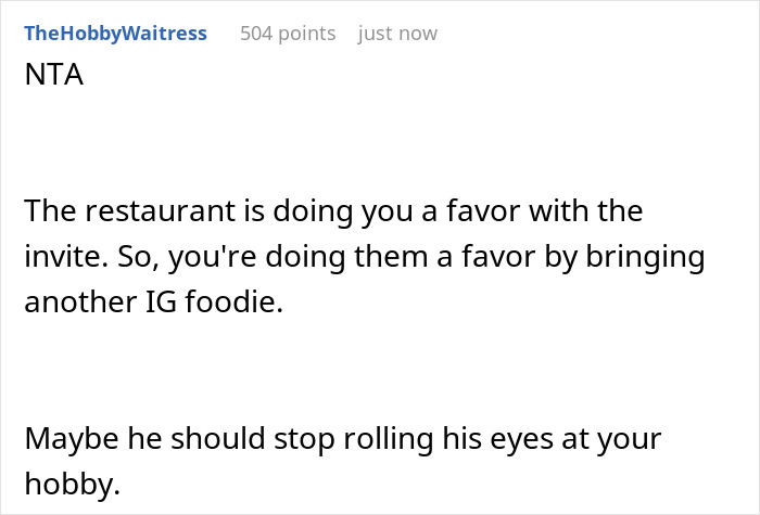 Man Requests A Free Meal, Which His GF Accepted Due To Her Hobby He Continually Made Fun Of Man Requests A Free Meal, Which His GF Accepted Due To Her Hobby He Continually Made Fun Of