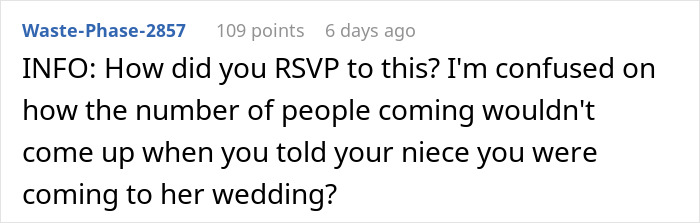 &ldquo;Am I A [Jerk] For Bringing 6 People With Me To My Niece&rsquo;s Wedding?&rdquo;