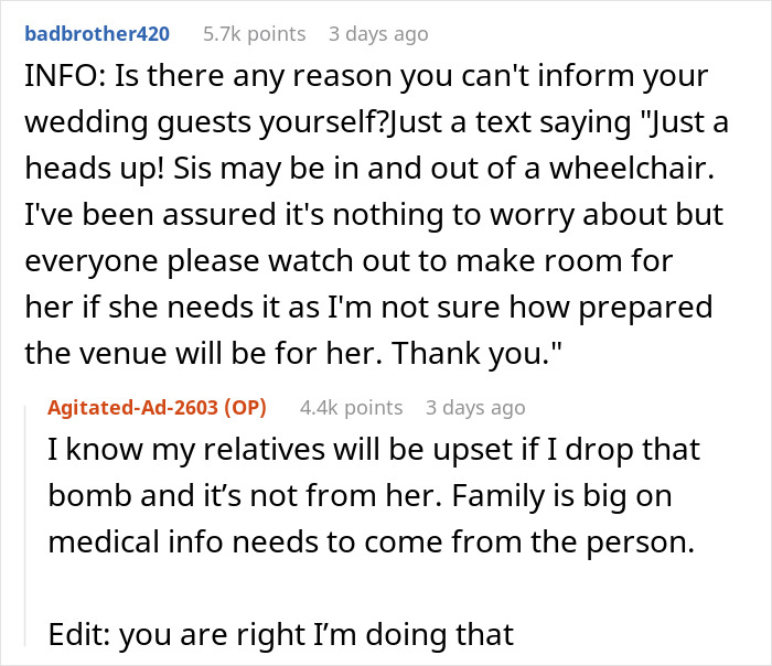 "AITA For Not Wanting My Sister At My Wedding Since She Is In A Wheelchair?": Internet Defends Woman "AITA For Not Wanting My Sister At My Wedding Since She Is In A Wheelchair?": Internet Defends Woman