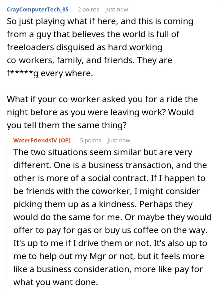 Employee Expected To Give Colleague Regular 40-Mile Rides To Work For Free, Flatly Refuses