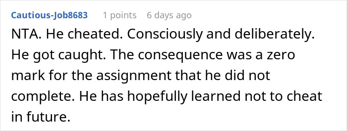 Dad Thinks Son Deserved The Punishment After He Was Caught Cheating, Mom Is Mad