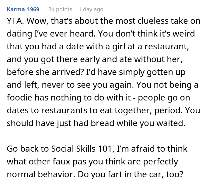 Guy Doesn't Understand Why Date Got Upset He Ate Without Her, The Internet Doesn&rsquo;t Hold Back