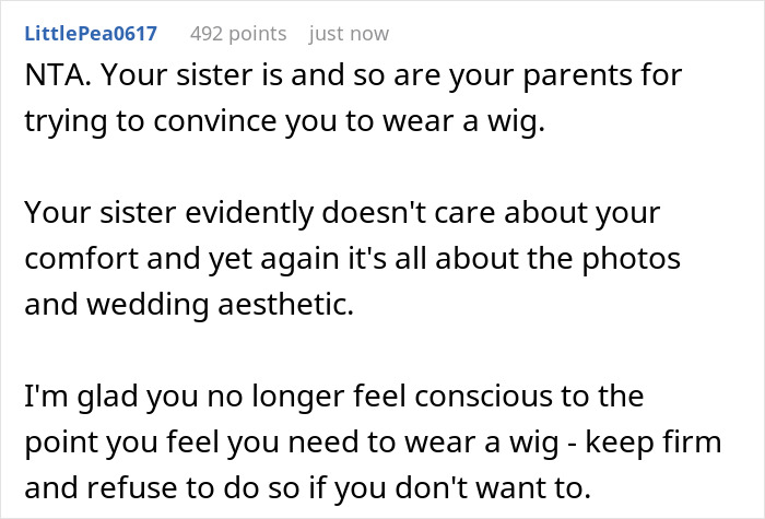 Teen Is Shocked At Sister&rsquo;s Audacity For Asking Her To Wear A Wig At Her Wedding