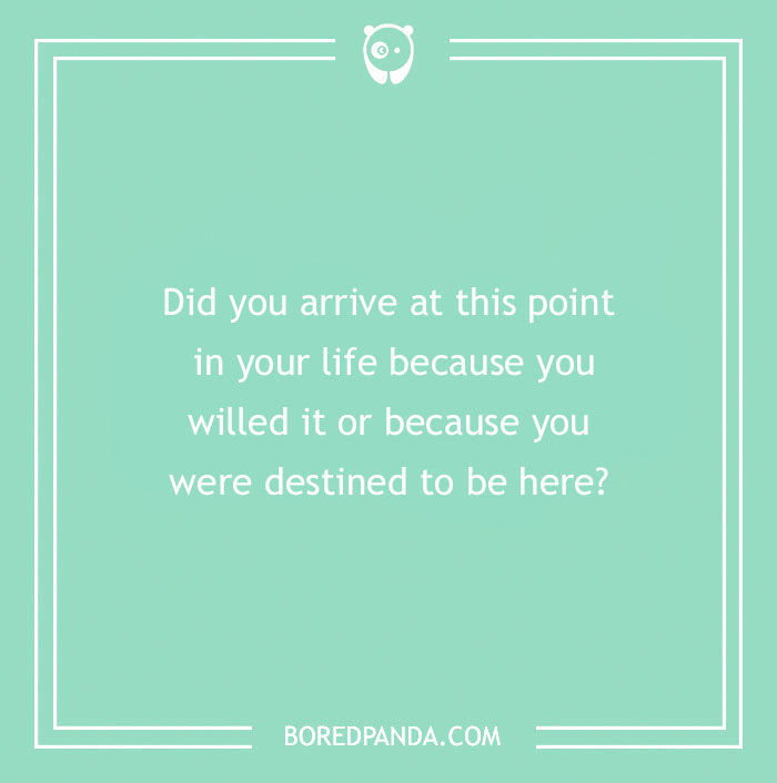 Confusing question on a green background asking if life events are willed or destined, related to brain hurting questions.