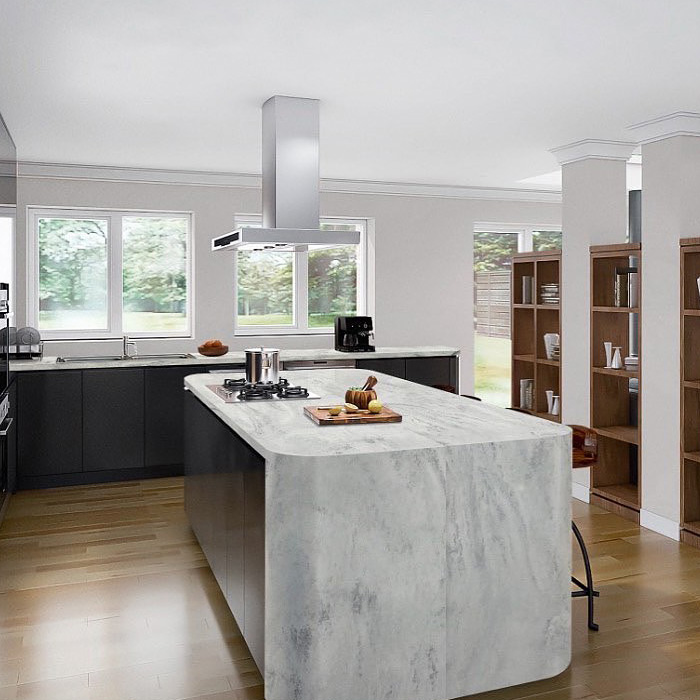 Kitchen island with white corian countertop 