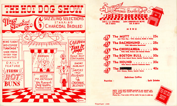The Hot Dog Show 450 S. La Cienega 3694 Crenshaw Boulevard Los Angeles 1949