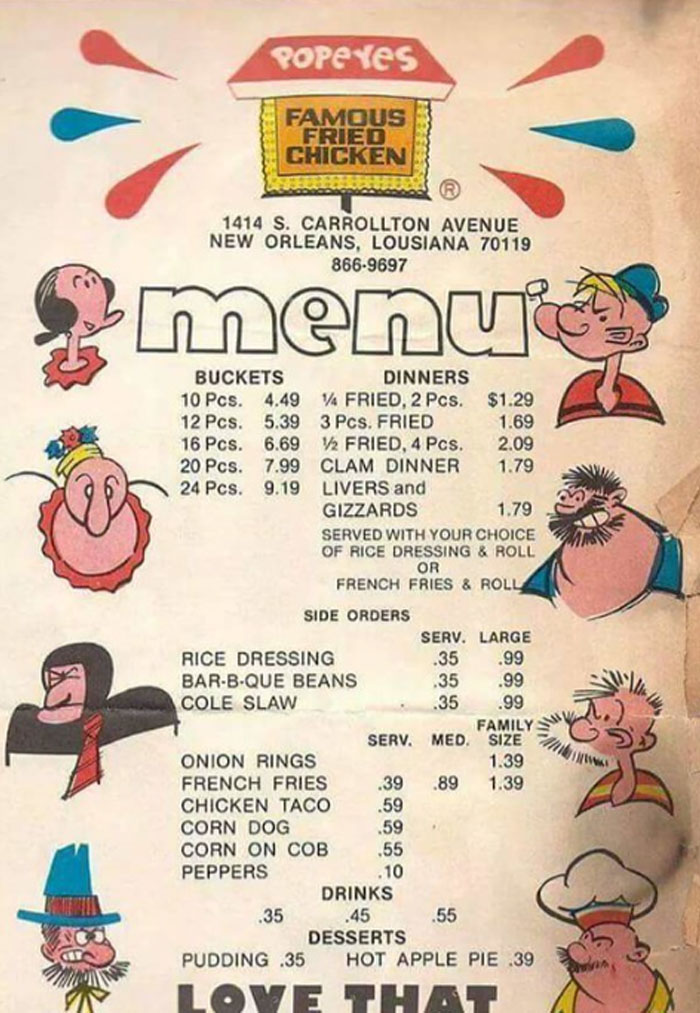 Old Popeye Menu