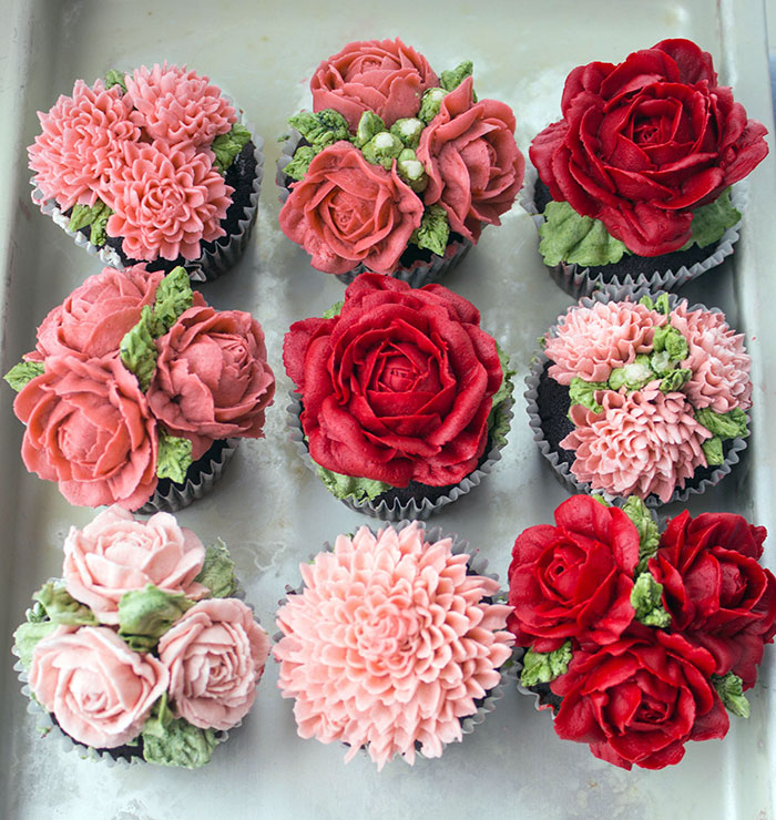 Homemade Chocolate Cupcakes With Flower Swiss Buttercream