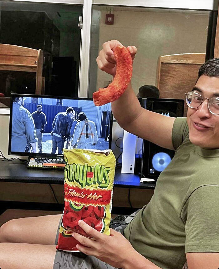 My Friend Got This Giant Fusion Funyun From This Bag Of Regular Funyuns