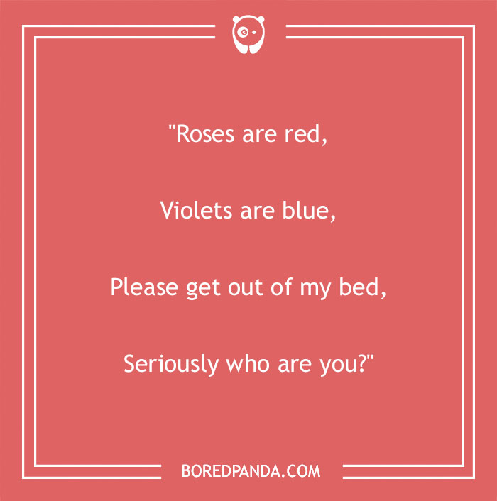 Funny "Roses are Red" poem on a red background with playful humor.