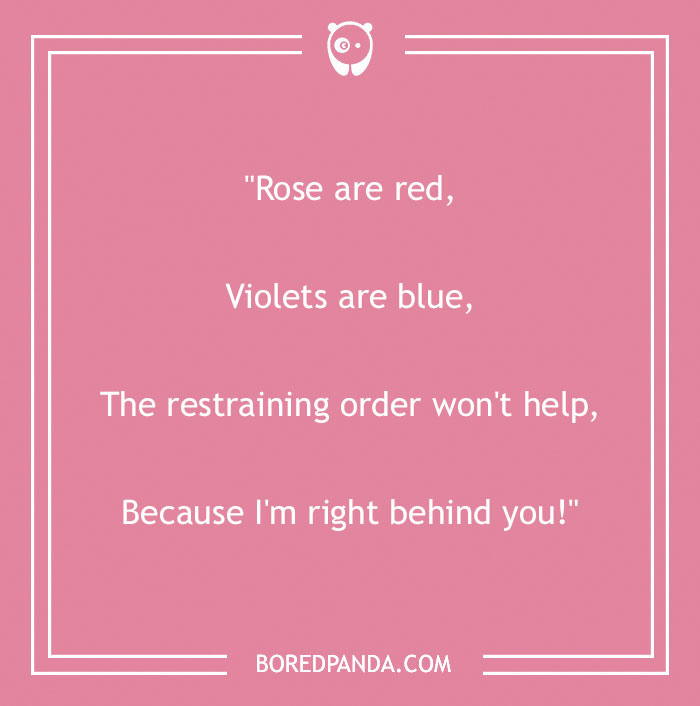 Funny "Roses Are Red" poem on a pink background with humorous twist ending.