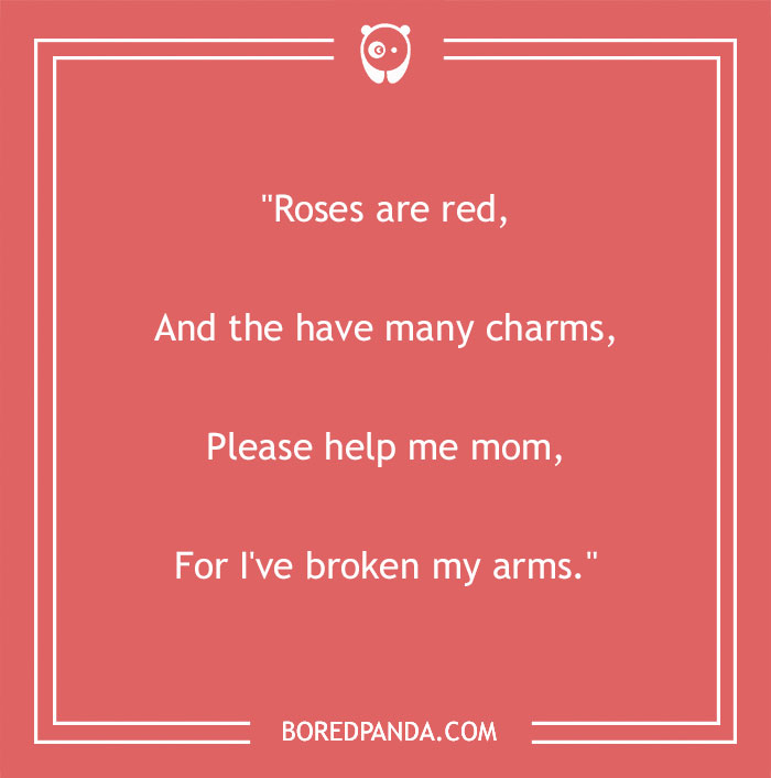 Funny "Roses are Red" poem on a red background with humorous twist.