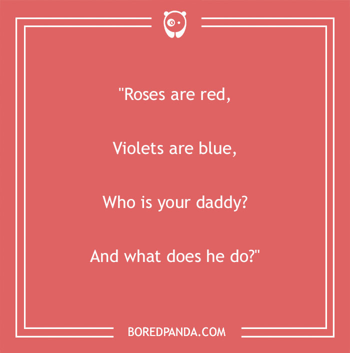 Funny "Roses Are Red" poem with humorous twist, white text on a red background.