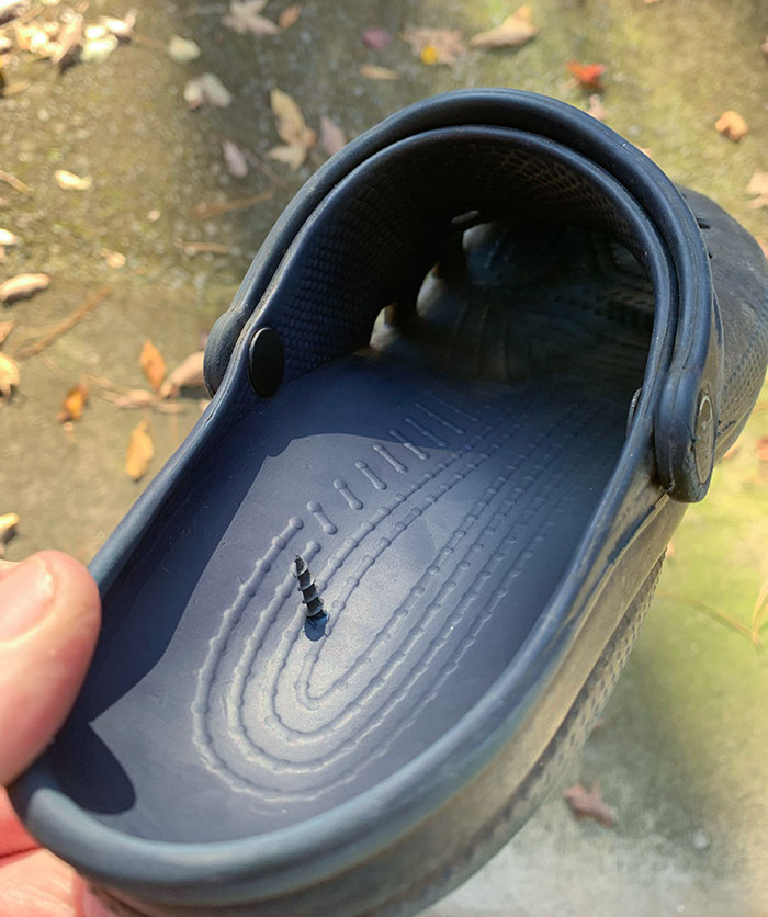 My Kid Was Playing Workshop While I Fixed The Garage Door Yesterday. Super Glad I Checked My Shoe Before Putting It On