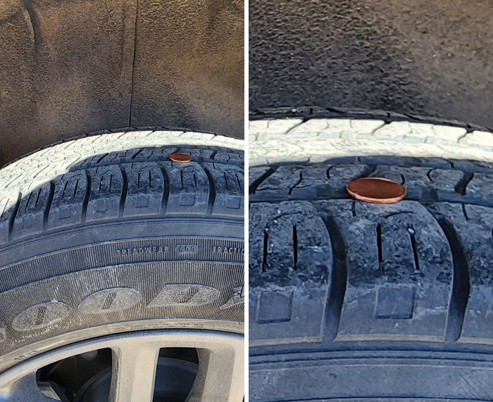 After Telling My Wife About The Penny Trick To Tell How Much Tread Is Left, I Asked Her To Send Me A Picture Of It, And She Sent Me This