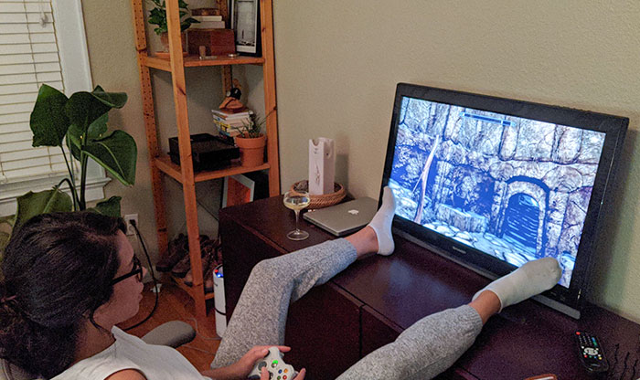 My Wife Playing Skyrim, Her First RPG Ever, For The First Time. I Love Her Dearly