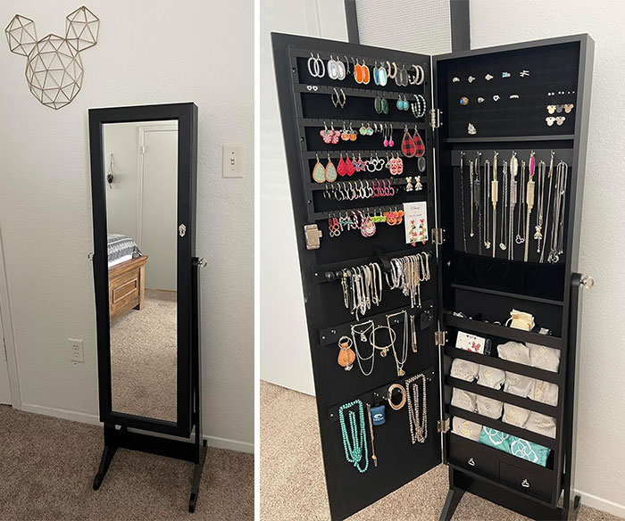 A Chic Freestanding Jewelry Armoire With A Full-Length Mirror Is Great For Your Very Own Movie Makeover Montage