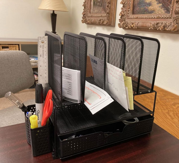 Streamline Your Workspace With The Mesh Desk Organizer With A Sliding Drawer