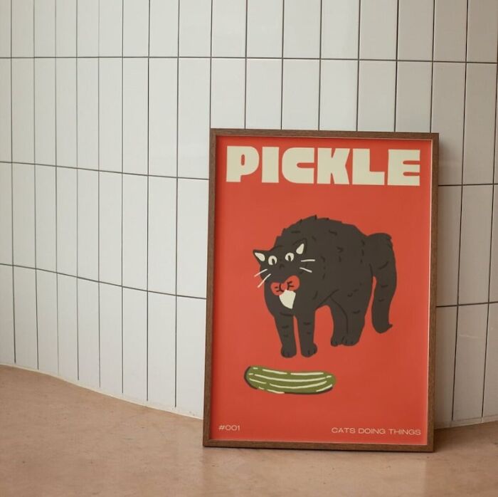 Deck Out Your Den With This Funny Cat Poster, Because Nothing Says 'Home' Quite Like A Startled Kitty Jumping At The Sight Of A Veggie Villain.